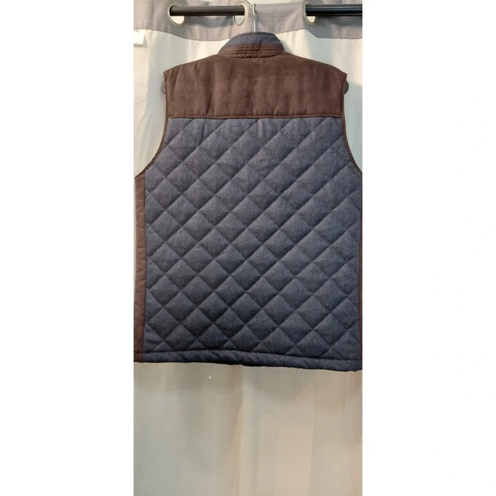 Pronto Uomo Full Zip Blue/Brown Quilted Vest Lined With Inside Pocket SZ L New
